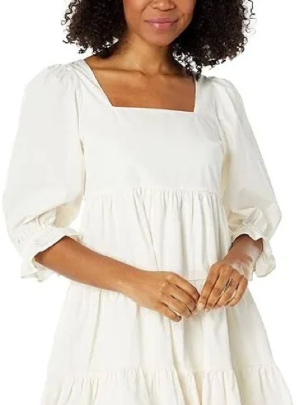 Madewell Cream Square-Neck Tiered Midi Dress with Puff Sleeves 14W NWT